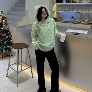 Casual Long Sleeve Acrylic Hooded Collar Loose Sweater