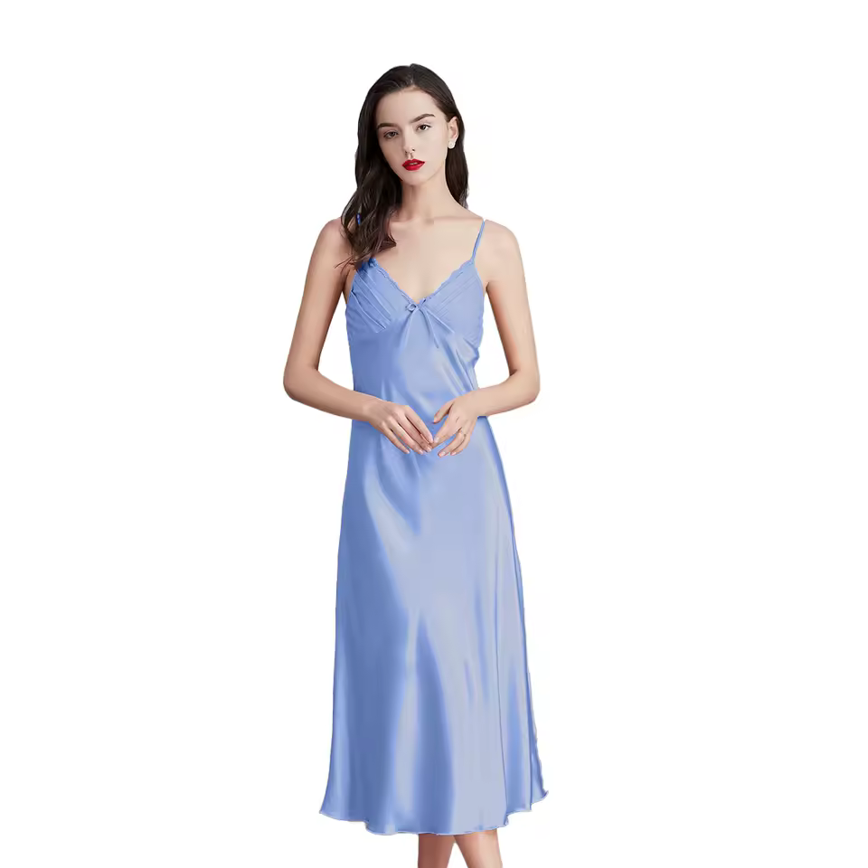 Casual Long Sleeveless Satin Silk Chemise Lingerie Slip Nightwear Sleep Gowns