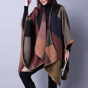 Casual Plaid Artificial Cashmere Scarves Shawl Ethnic Warm Split Ends