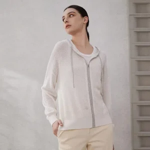 Casual Silk Knitted Hooded Long Sleeved High Quality Single Breasted Sweater
