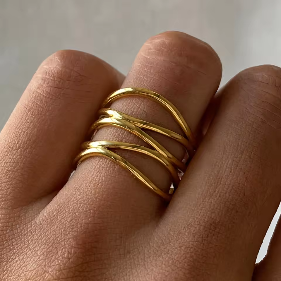 Casual Stainless Steel Jewelry Minimalist Metal Golden 18 K PVD Plated Opening Ring