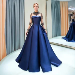 Elegant Crystal High Neck Crystal Satin Evening Party Dress