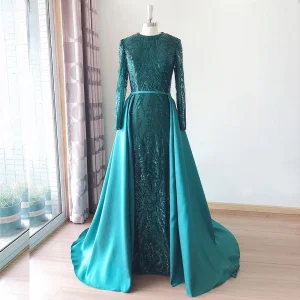 Elegant Full With Detachable Train Floor-Length Wedding Party Dress
