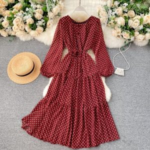 Elegant O Neck Lace Up A-Line Floral Dresses