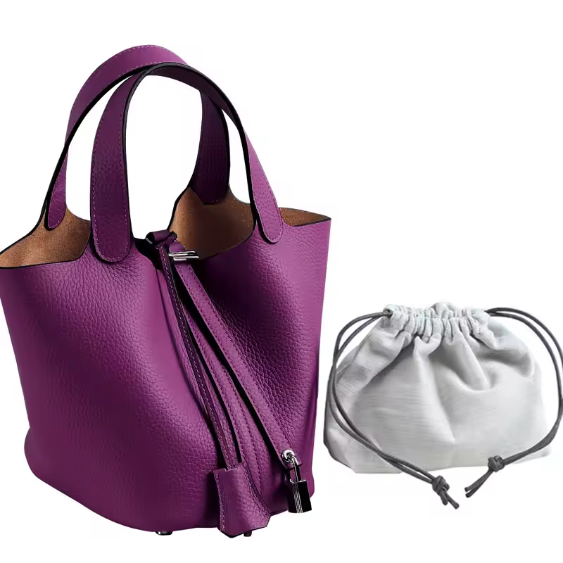 Genuine Leather Vegetable Basket Style Portable Bucket Bag
