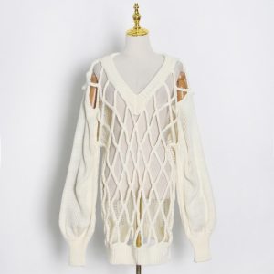 Hollow Out Long Sleeve Casual Sweater