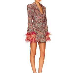 Ostrich Feather Long Sleeve V Neck Floral High Street Celebrity Blazer