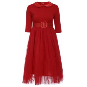Peter Pan Collar Long Sleeve A-Line Midi Dress