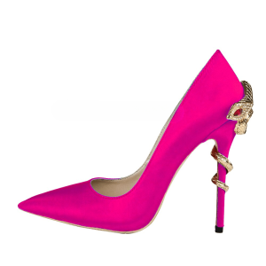 Pointed Toe Stiletto Women Pumps Matte Satin Metal Rhinestone Snake Shallow Stiletto Banquet Nightclub Wedding Shoes All-Match