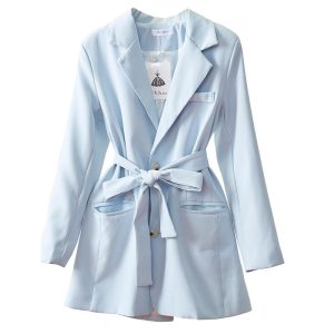 Sashes Tie Up Single Breasted Slim Suit Jackets