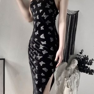 Sleeveless Korean Velvet Split Maxi Bodycon Dresses