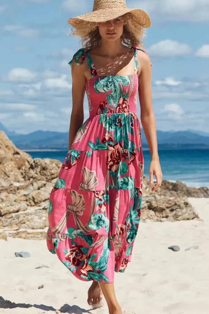 Trendy Square Neck Sleeveless Printed Long Tank Dress