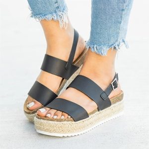 Wide Strap Casual Solid Wedge Sandals